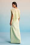Shop_House Of Armuse_Green Neoprene, Organza Cut Work High Neck Cape Set _at_Aza_Fashions