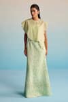Buy_House Of Armuse_Green Neoprene, Organza Cut Work High Neck Cape Set _at_Aza_Fashions