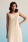 House Of Armuse_Ivory Chiffon Embroidery, Pearls Round Threadwork Embellished Dress And Jacket _Online_at_Aza_Fashions