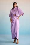Buy_House Of Armuse_Purple Neoprene Embroidery, Beads Collared, High Neck Marisa Jacket And Skirt Set _at_Aza_Fashions