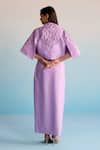 Shop_House Of Armuse_Purple Neoprene Embroidery, Beads Collared, High Neck Marisa Jacket And Skirt Set _at_Aza_Fashions
