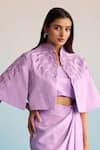 House Of Armuse_Purple Neoprene Embroidery, Beads Collared, High Neck Marisa Jacket And Skirt Set _at_Aza_Fashions