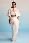 Buy_House Of Armuse_Ivory Neoprene Pearls, Embroidery V-neck Threadworm Cape And Skirt Set _at_Aza_Fashions