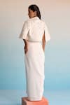 Shop_House Of Armuse_Ivory Neoprene Pearls, Embroidery V-neck Threadworm Cape And Skirt Set _at_Aza_Fashions