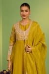 Buy_House Of Armuse_Yellow Tissue Zari, Pearls Round Neck Designer Zardozi Work Suit Set _Online_at_Aza_Fashions