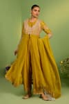 Shop_House Of Armuse_Yellow Tissue Zari, Pearls Round Neck Designer Zardozi Work Suit Set _at_Aza_Fashions