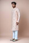 Shop_Samyukta Singhania_Peach Silk Embroidery Floral Thread Kurta Set _Online_at_Aza_Fashions