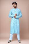 Buy Arihant Rai Sinha Blue Georgette, Silk Embroidery Chikankari Thread Kurta Set at Aza Fashions Buy_Arihant Rai Sinha_Blue Georgette, Silk Embroidery Chikankari Thread Kurta Set _at_Aza_Fashions