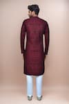 Shop_Samyukta Singhania_Maroon Velvet, Silk Embroidery Thread Kurta Set _at_Aza_Fashions