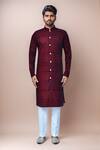 Shop_Samyukta Singhania_Maroon Velvet, Silk Embroidery Thread Kurta Set _Online_at_Aza_Fashions
