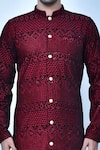 Buy_Samyukta Singhania_Maroon Velvet, Silk Embroidery Thread Kurta Set _Online_at_Aza_Fashions