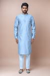 Shop_Samyukta Singhania_Blue Silk Embroidery Mandarin Collar Full Sleeve Kurta Set _Online_at_Aza_Fashions