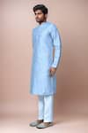 Samyukta Singhania_Blue Silk Embroidery Mandarin Collar Full Sleeve Kurta Set _at_Aza_Fashions