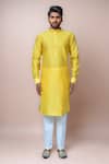 Shop_Samyukta Singhania_Yellow Silk, Jacquard Geometric Woven Kurta Set _Online_at_Aza_Fashions