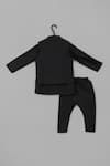Shop_Little Brats_Black Cotton, Silk Embroidery Palki Kurta Set _at_Aza_Fashions