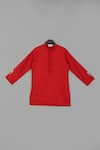 Little Brats_Maroon Cotton, Silk Embroidery Kurta Set With Monkey _Online_at_Aza_Fashions
