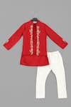 Buy_Little Brats_Maroon Cotton, Silk Embroidery Kurta Set With Monkey _at_Aza_Fashions