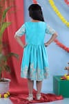 Shop_Little Brats_Green Satin, Silk Embroidery Flower Dress _at_Aza_Fashions