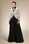 Buy_Couture By Niharika_White Organza Embroidery Round Neck Designer Jacket And Pant Set _at_Aza_Fashions