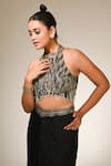 Buy_Couture By Niharika_Black Satin, Georgette, Viscose Beads, Sequins High Designer Blouse And Skirt Set _Online_at_Aza_Fashions