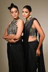 Shop_Couture By Niharika_Black Satin, Georgette, Viscose Beads, Sequins High Designer Blouse And Skirt Set _Online_at_Aza_Fashions