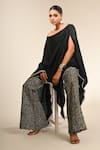 Couture By Niharika_Black Satin, Organza Embroidery Round Neck And Kaftan Pant Set _Online_at_Aza_Fashions