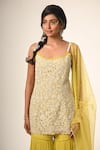 Couture By Niharika_Yellow Organza, Viscose, Georgette Embroidery, Pearls Round Kurta Sharara Set _Online_at_Aza_Fashions