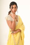 Couture By Niharika_Yellow Organza, Chiffon Lace Round Neck Designer Saree Set _Online_at_Aza_Fashions