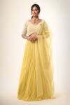 Buy_Couture By Niharika_Yellow Organza, Georgette, Viscose Beads Round Neck Designer Skirt Set _at_Aza_Fashions