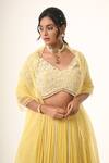 Couture By Niharika_Yellow Organza, Georgette, Viscose Beads Round Neck Designer Skirt Set _Online_at_Aza_Fashions
