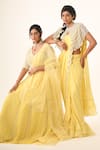 Buy_Couture By Niharika_Yellow Organza, Georgette, Viscose Beads Round Neck Designer Skirt Set _Online_at_Aza_Fashions