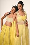 Buy_Couture By Niharika_Yellow Organza, Georgette, Viscose Beads, Embroidery Designer Dupatta Set _Online_at_Aza_Fashions