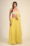 Buy_Couture By Niharika_Yellow Organza, Georgette, Viscose Beads, Embroidery Round Neck And Set _at_Aza_Fashions