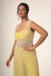 Couture By Niharika_Yellow Net, Viscose, Georgette Beads Round Neck Designer Cape Set _Online_at_Aza_Fashions