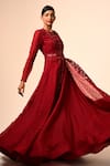Couture By Niharika_Red Organza Beads, Sequins, Embroidery Round Neck Embellished Jacket Set _Online_at_Aza_Fashions
