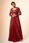 Buy_Couture By Niharika_Red Organza, Net Embroidery, Cut Work Round Neck And Jacket Skirt Set _at_Aza_Fashions