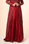 Couture By Niharika_Red Organza, Net Embroidery, Cut Work Round Neck And Jacket Skirt Set _at_Aza_Fashions