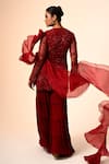 Shop_Couture By Niharika_Red Viscose, Georgette, Net Beads Round Neck Embellished Kurta Sharara Set _at_Aza_Fashions