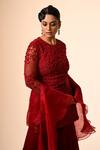 Couture By Niharika_Red Viscose, Georgette, Net Beads Round Neck Embellished Kurta Sharara Set _Online_at_Aza_Fashions