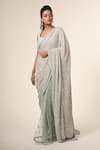 Couture By Niharika_Blue Viscose, Georgette, Velvet, Net Sequins, Beads Designer Saree With Blouse _Online_at_Aza_Fashions