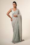 Buy_Couture By Niharika_Blue Viscose, Georgette, Velvet, Net Sequins, Beads Designer Saree With Blouse _at_Aza_Fashions