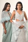 Buy_Couture By Niharika_Blue Organza, Viscose, Georgette Sequins Powder Designer Gown With Dupatta _Online_at_Aza_Fashions