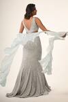 Shop_Couture By Niharika_Blue Organza, Viscose, Georgette Sequins Powder Designer Gown With Dupatta _at_Aza_Fashions
