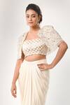 Buy_Couture By Niharika_Ivory Organza, Satin Embroidery Round Neck Cape Set _Online_at_Aza_Fashions