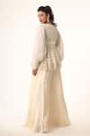 Shop_Couture By Niharika_Ivory Organza Embroidery V-neck Peplum Top And Pant Set _at_Aza_Fashions