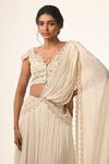 Shop_Couture By Niharika_Ivory Viscose, Georgette, Net, Organza Designer Pre-draped Lehenga Saree _Online_at_Aza_Fashions