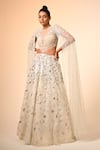 Buy_Couture By Niharika_Ivory Net, Organza Sequins, Embroidery Round Neck Designer Lehenga Set _at_Aza_Fashions