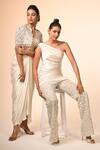 Couture By Niharika_Ivory Satin, Organza Lace, Embroidery One Designer Bodycon Top And Pant Set _Online_at_Aza_Fashions