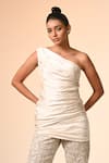 Buy_Couture By Niharika_Ivory Satin, Organza Lace, Embroidery One Designer Bodycon Top And Pant Set _Online_at_Aza_Fashions