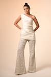 Buy_Couture By Niharika_Ivory Satin, Organza Lace, Embroidery One Designer Bodycon Top And Pant Set _at_Aza_Fashions